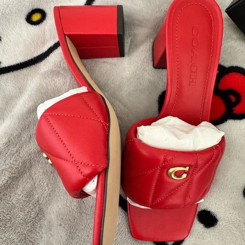 Coach Holly Block Sport Red Quilted Heels